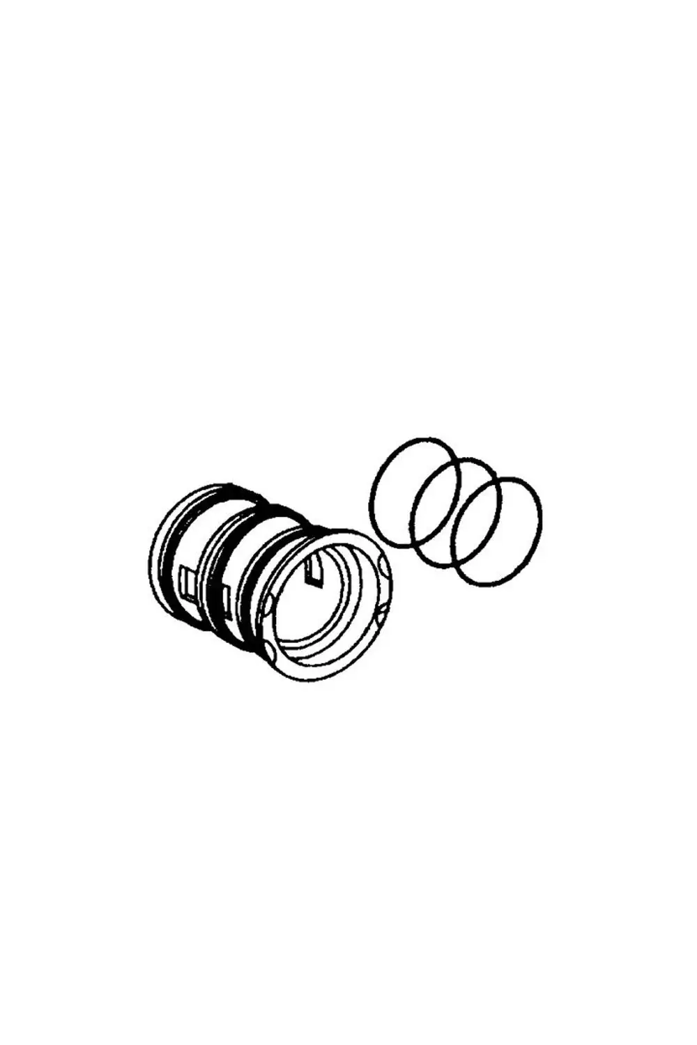 Adapter von HANSA, bestehend aus einem zylindrischen Körper und drei O-Ringen, dargestellt in einer schematischen Zeichnung ohne zusätzliche Details.
